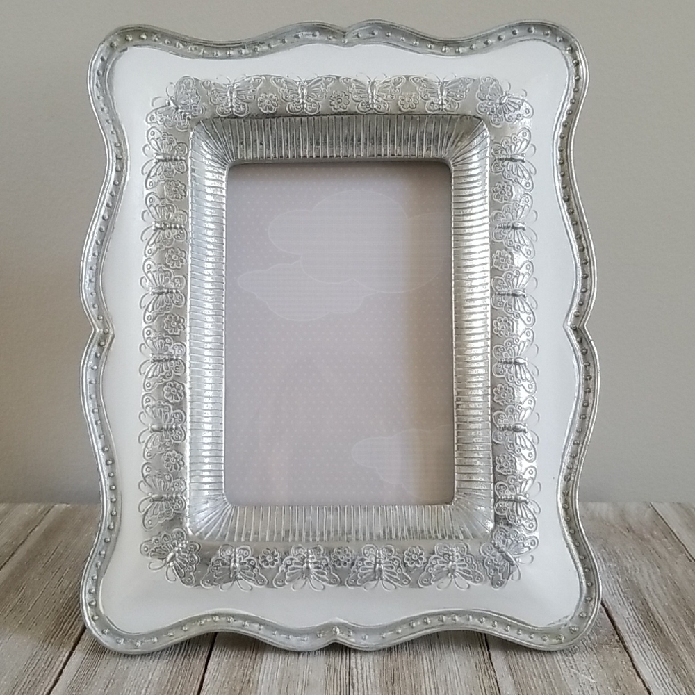Elegant meets Whimsy Silver and White Picture Frame